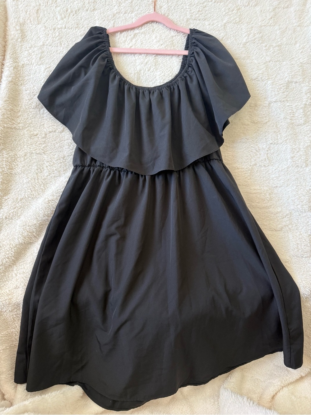 Plus Size Black Ruffle Off Shoulder Midi Dress